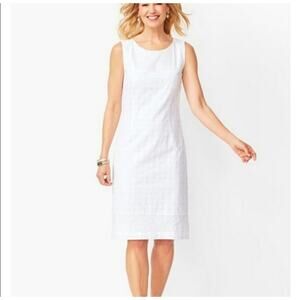 Talbots Sleeveless Eyelet‎ Embroidered Sheath Dress White Size 10